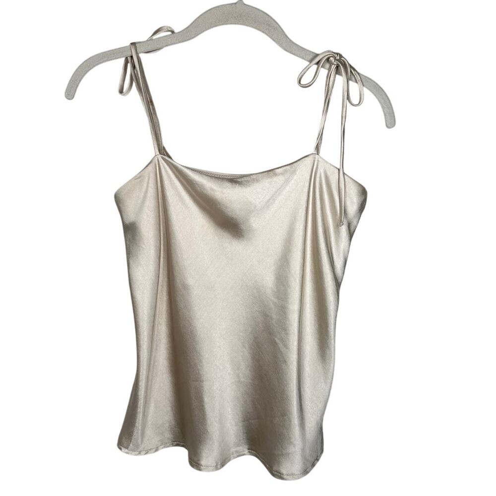 Oh Polly Champagne Tie Strap Sleeveless Satin Blouse Women's 4